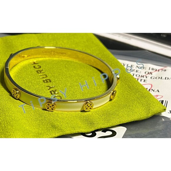 TORY BURCH WHITE AND GOLD MILLER HINGE BRACELET & EARRING SET - Picture 12 of 12